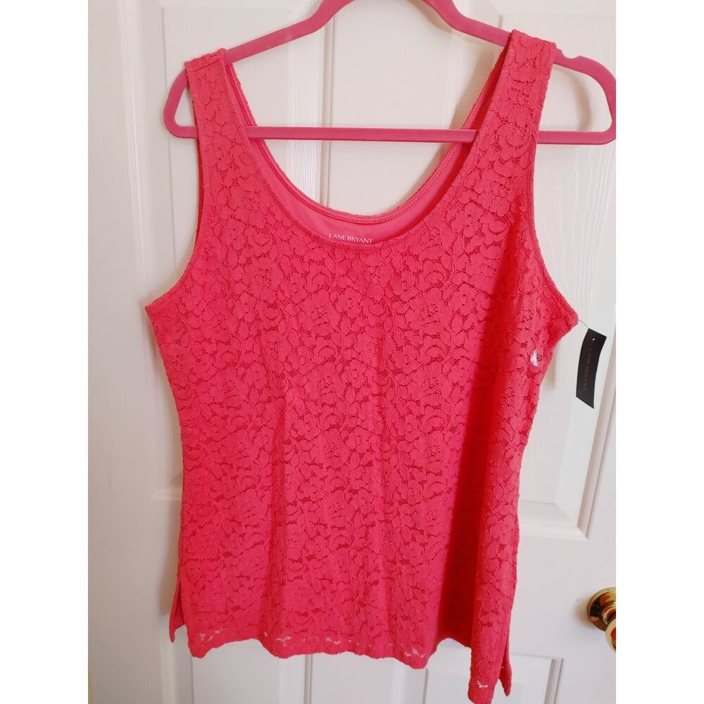 Lane Bryant Top Sleeveless Tank Lace Overlay Coral 14/16 NWT